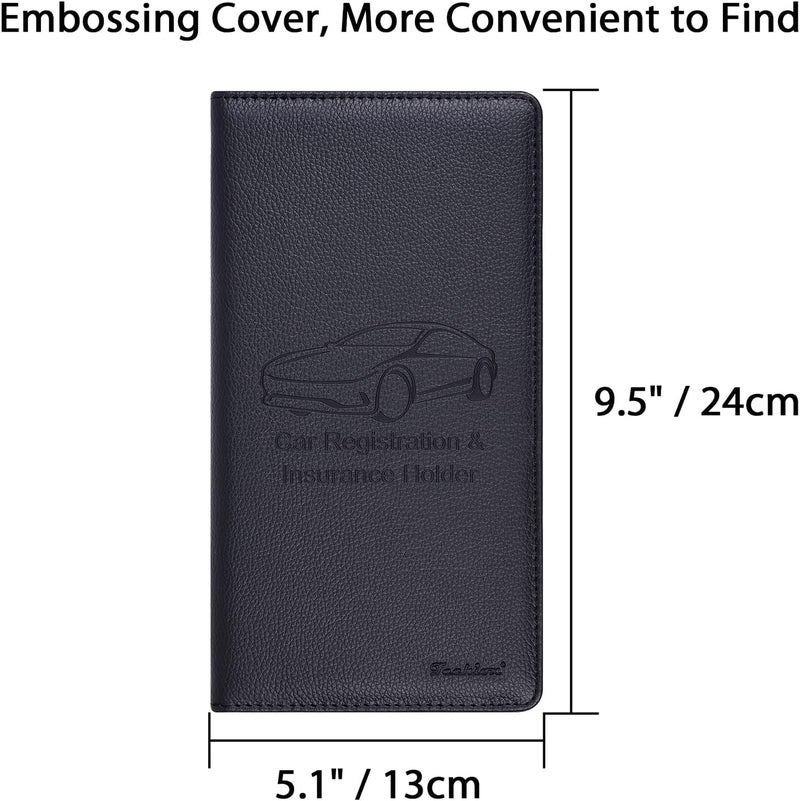 Techion Car Insurance and Registration Holder, 9.5 x 5 Inch PU Leather Vehicle Glove Box Organizer Wallet Case for Insurance Card, Driver License, Paperwork - Black - Image 5